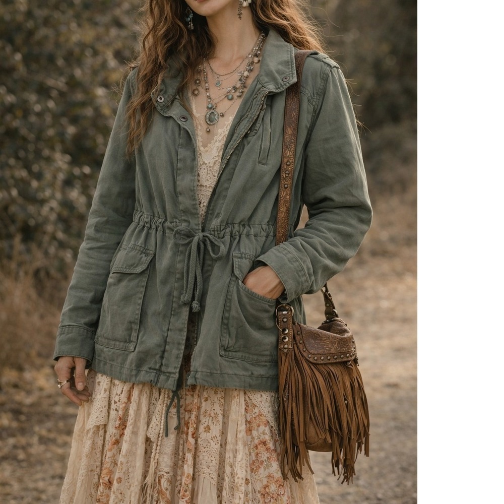 Daughters of the Liberation 8 Utility Jacket Field‎ Drawstring Waist Olive Green